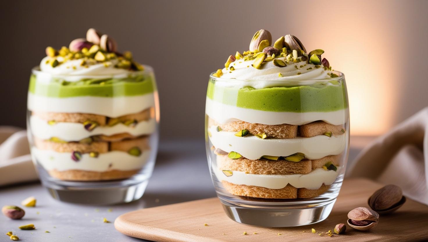 Pistazien-Tiramisu mit weißer Schokolade