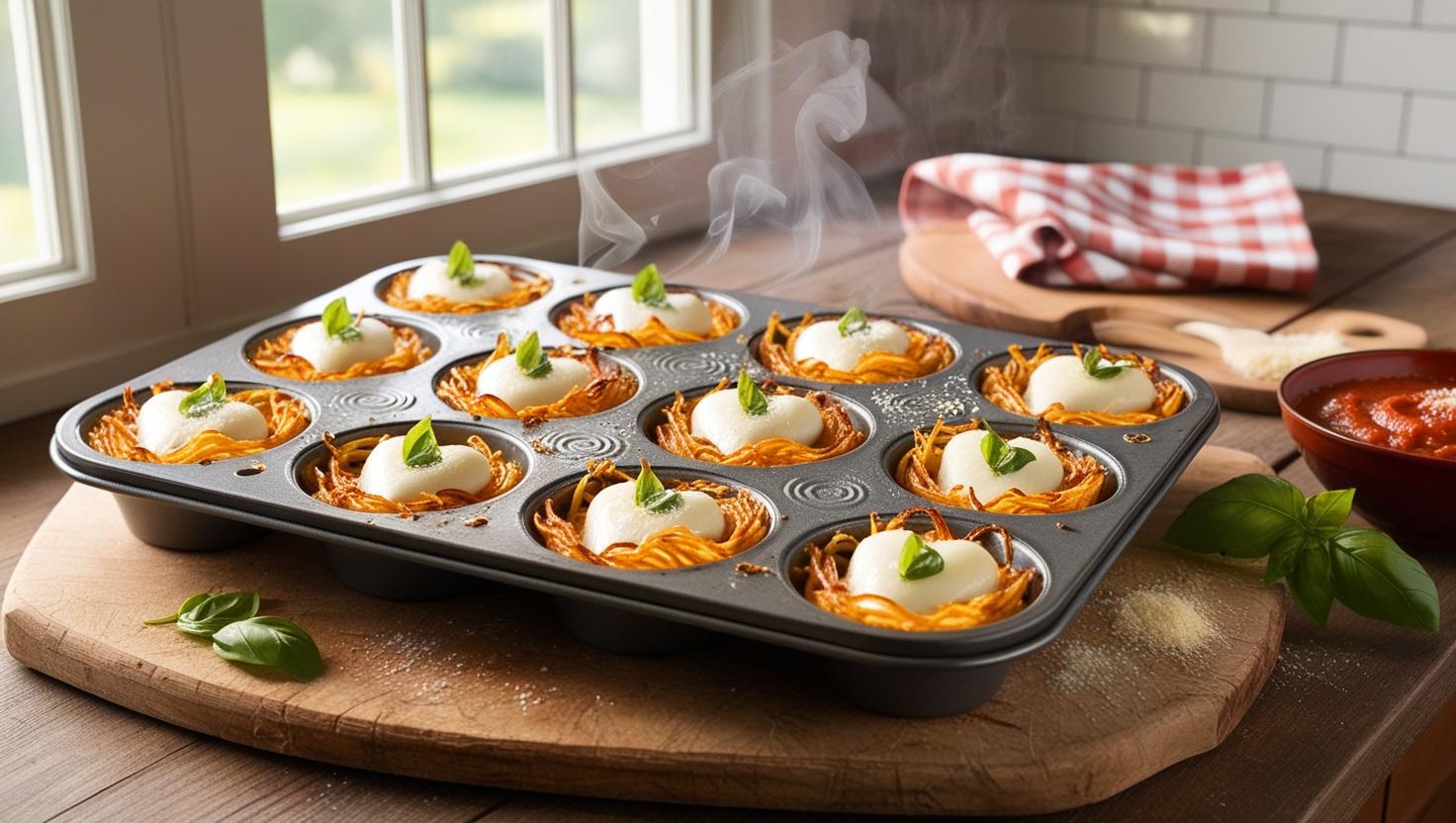 Ofen-Spaghetti-Nester mit Mozzarellaherz