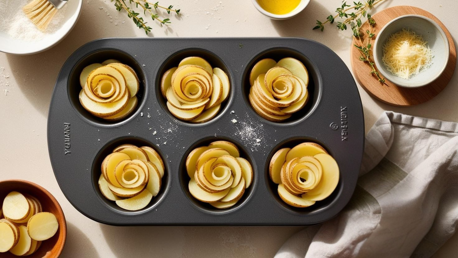 Kartoffelgratin-Rosen mit Käse und Thymian