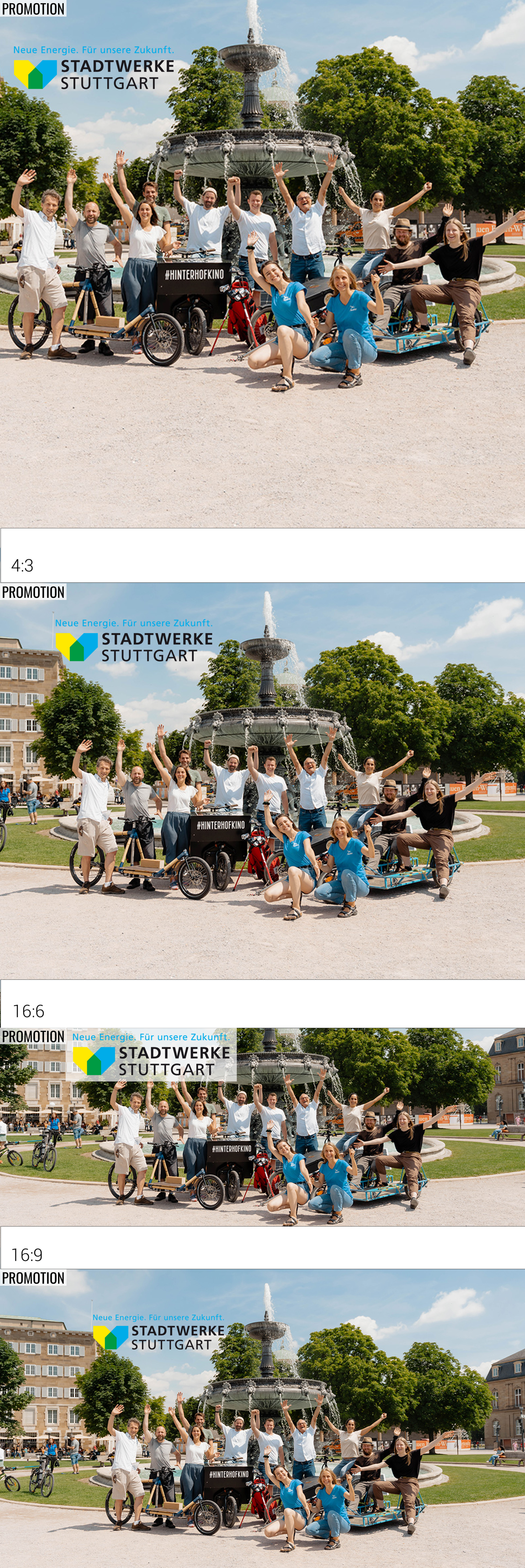 Eine Gruppe fröhlicher menschen vor dem Brunnen im Stuttgarter Schlossgarten