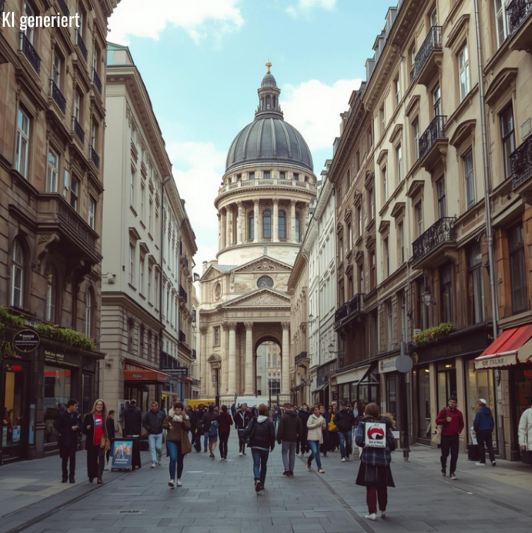 belebte Straße in einer Großstadt