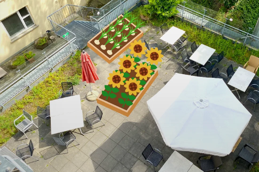 Terrasse mit Beeten
