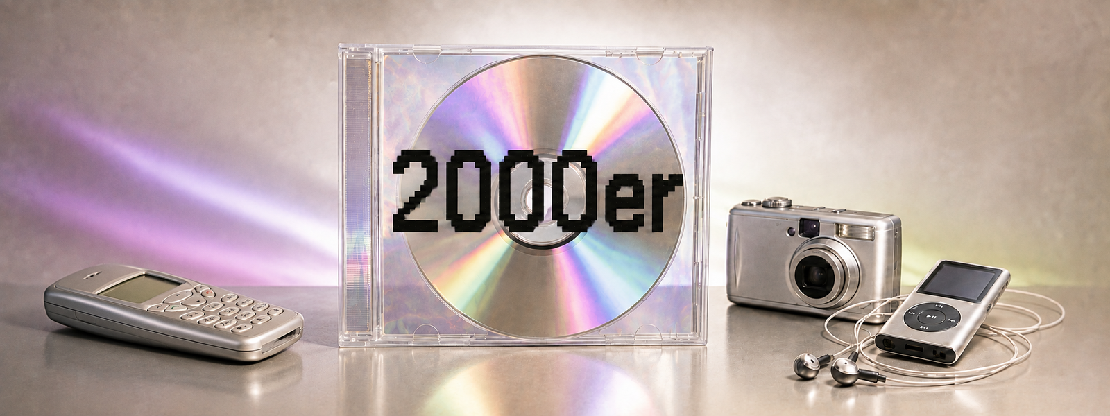 2000er-Tech mit schräg liegendem Handy Banner